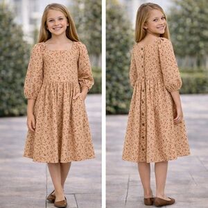 Maddy James Floral Prairie Cottagecore Dress Puff Sleeve Girls 7